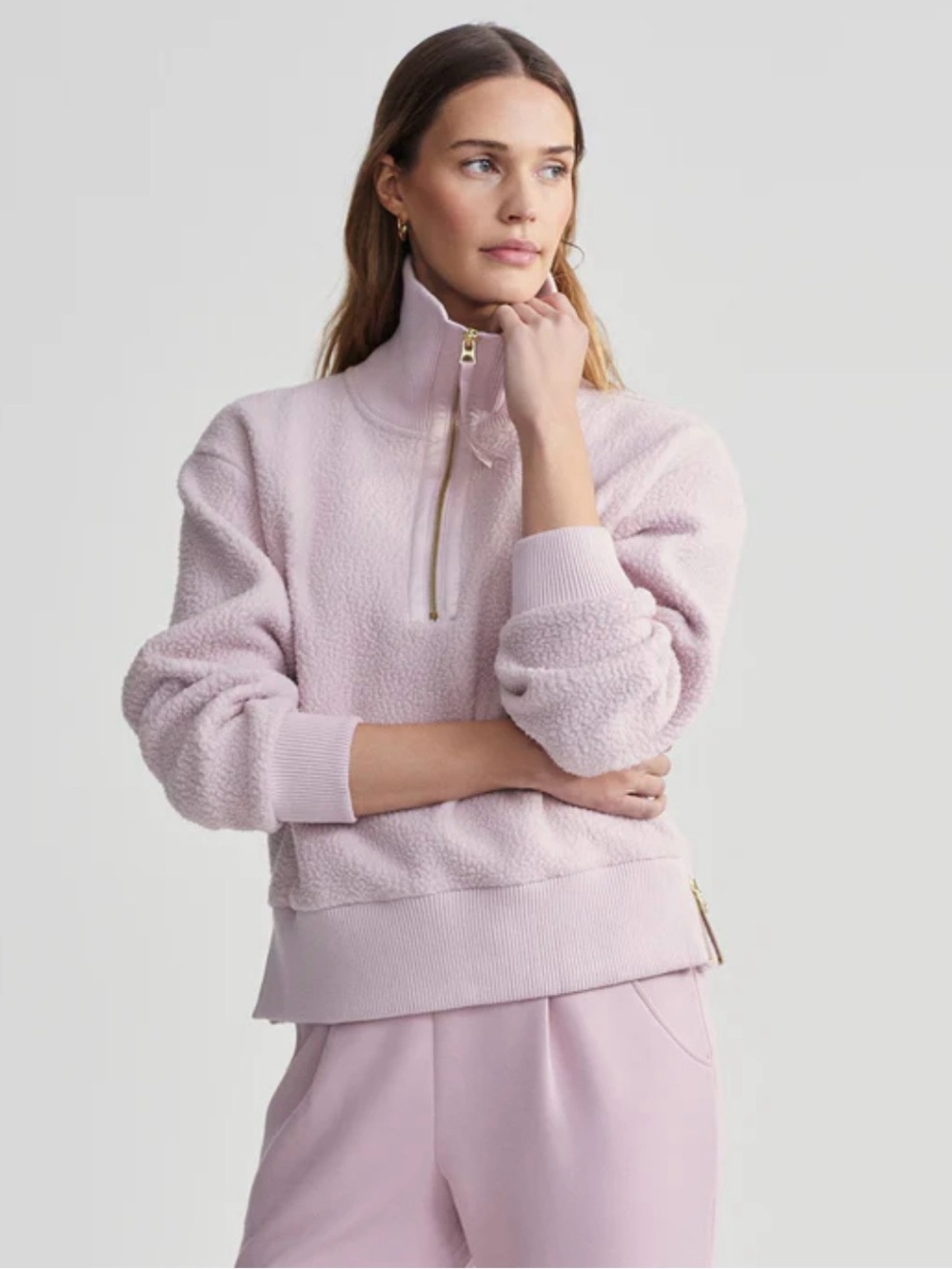 Varley Roselle Half-Zip Teddy Sherpa Jacket in Burnished Lilac Size S